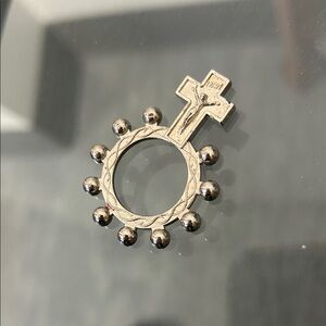 Vintage Silver-Tone Rosary Prayer Ring with Cross | Religious Jewelry